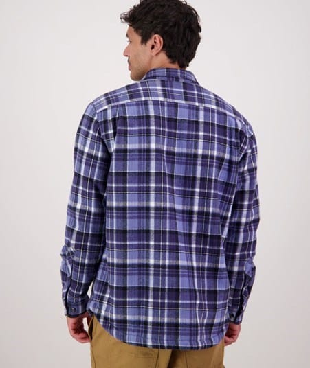 Swanndri Mens Men's Morven Sherpa Long Sleeve Shirt - Bluebird/Navy Check