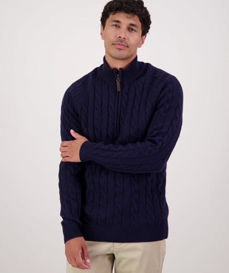 Swanndri Mens Doncaster V2 Zip Cable Knit - Navy