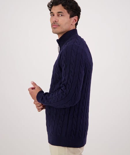 Swanndri Mens Doncaster V2 Zip Cable Knit - Navy