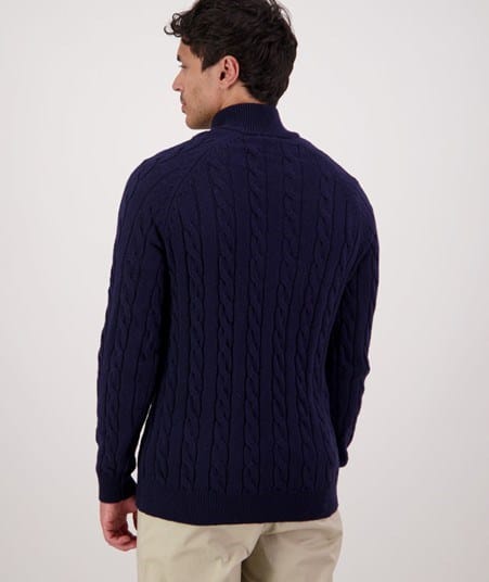 Load image into Gallery viewer, Swanndri Mens Doncaster V2 Zip Cable Knit - Navy
