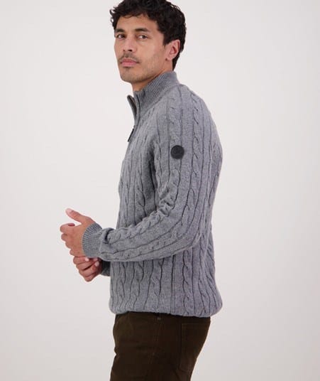 Swanndri Mens Doncaster V2 Zip Cable Knit - Grey Marle
