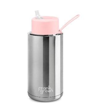 Frank Green 34oz Chrome Silver Ceramic Reusable Bottle with Straw Lid