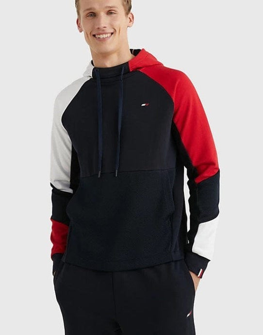 Tommy Hilfiger Mens Sport Colour Blocked Waffle Texture Hoody