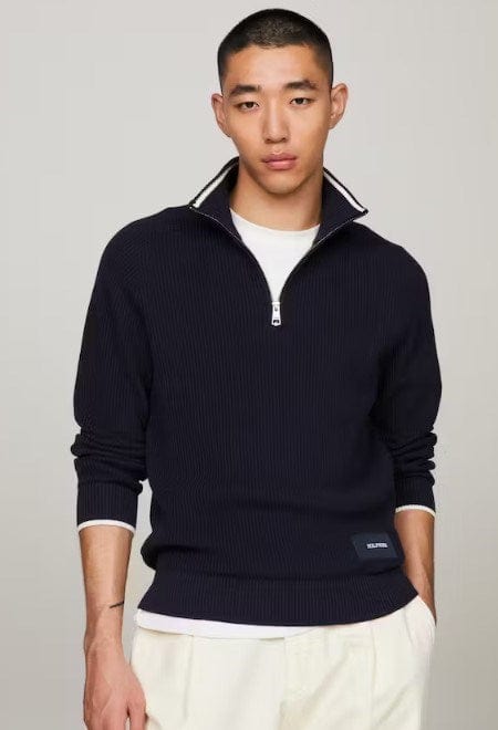 Load image into Gallery viewer, Tommy Hilfiger Mens Tipped Zip Mock Neck Sweater
