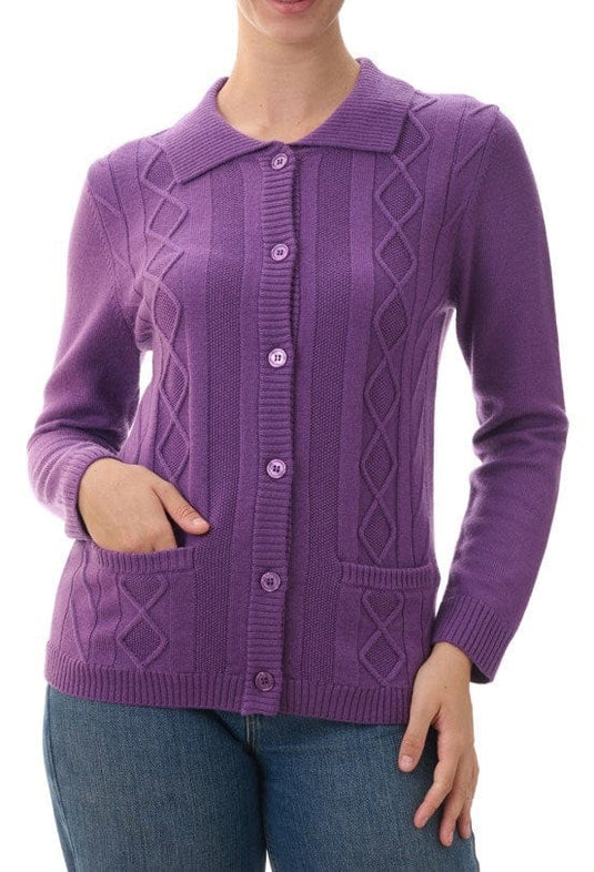 Slade Womens Collared Cable Front Cardigan