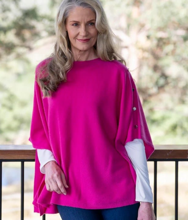 Load image into Gallery viewer, See Saw Womens 100% Merino Luxe Poncho With Side Button
