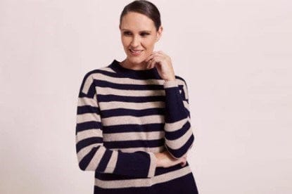 Load image into Gallery viewer, See Saw Womens 100% Merino Luxe Stripe Side Split Sweater
