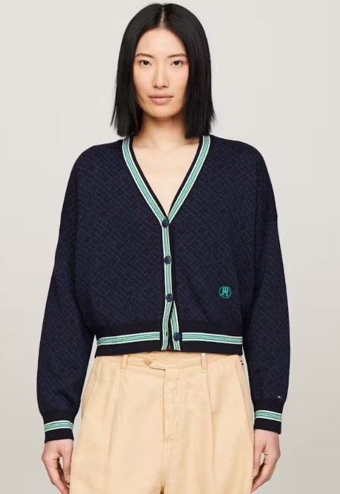 Load image into Gallery viewer, Tommy Hilfiger Womens TH Monogram Jacquard V-Neck Cardigan

