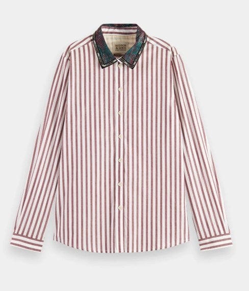 Load image into Gallery viewer, Scotch &amp; Soda Womens Regular Fit Striped Shirt With Beaded Collar
