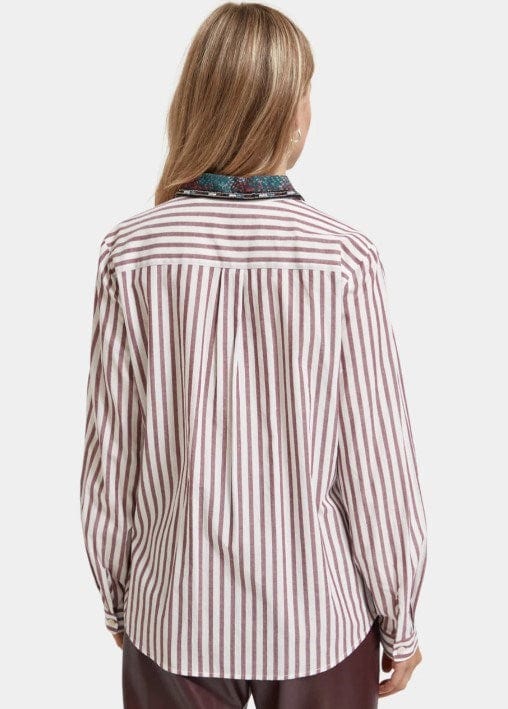 Scotch & Soda Womens Regular Fit Striped Shirt With Beaded Collar