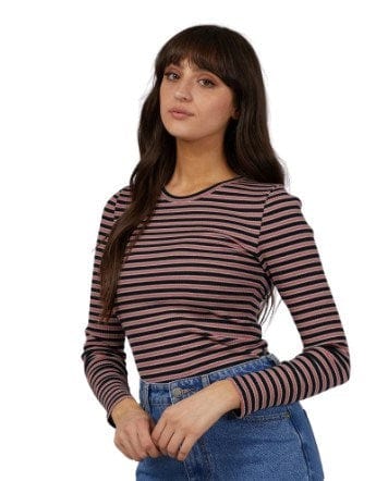 Allabouteve Womens Eve Rib Stripe Long Sleeve