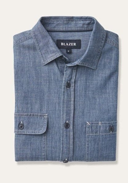 Load image into Gallery viewer, Blazer Mens Ben Long Sleeve Denim Double PKT Shirt
