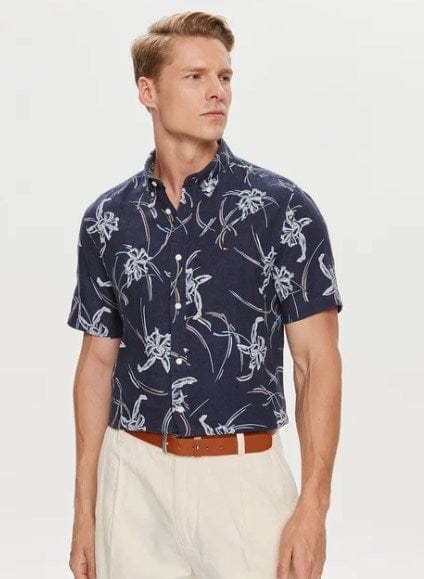 Tommy Hilfiger Mens Linen Tropical Print Short Sleeve Shirt