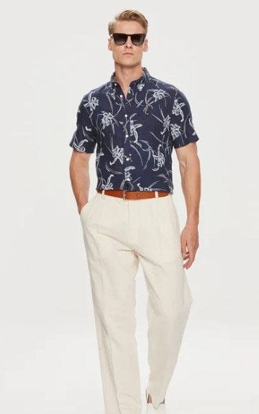 Load image into Gallery viewer, Tommy Hilfiger Mens Linen Tropical Print Short Sleeve Shirt
