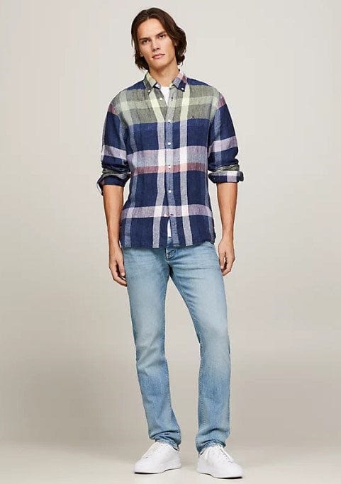 Tommy Hilfiger Mens Plus Mixed Check Regular Fit Linen Shirt