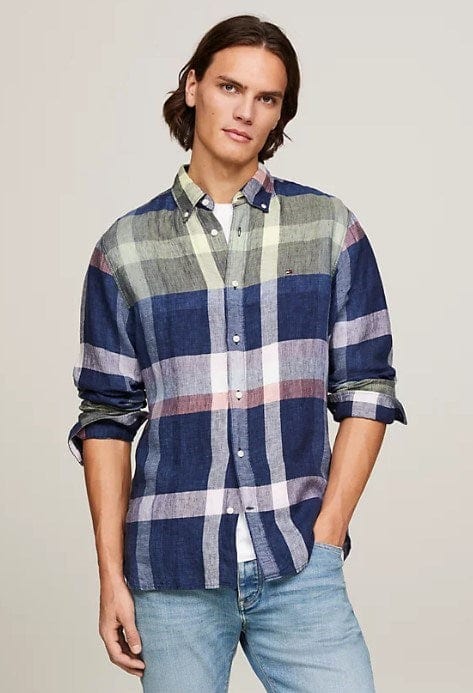 Load image into Gallery viewer, Tommy Hilfiger Mens Plus Mixed Check Regular Fit Linen Shirt
