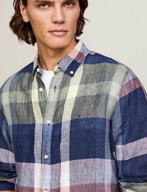 Tommy Hilfiger Mens Plus Mixed Check Regular Fit Linen Shirt