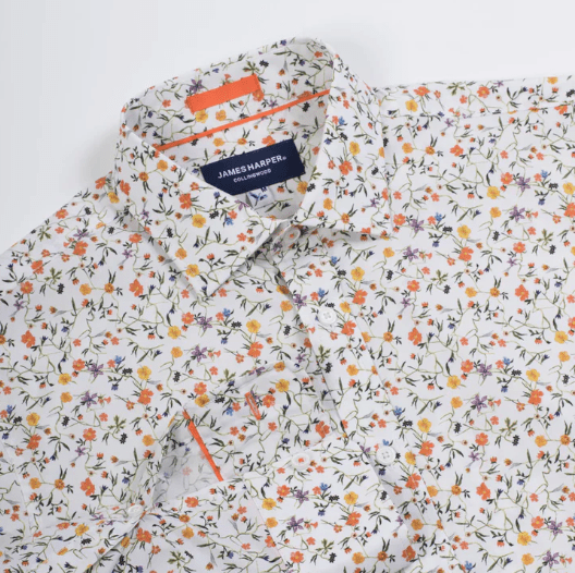 James Harper Mens (3-4 XL) Size Long Sleeve Floral Twigs poplin Shirt