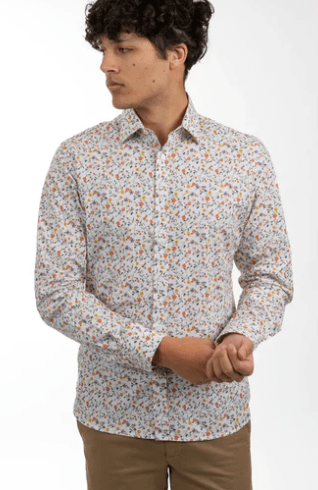 James Harper Mens (3-4 XL) Size Long Sleeve Floral Twigs poplin Shirt