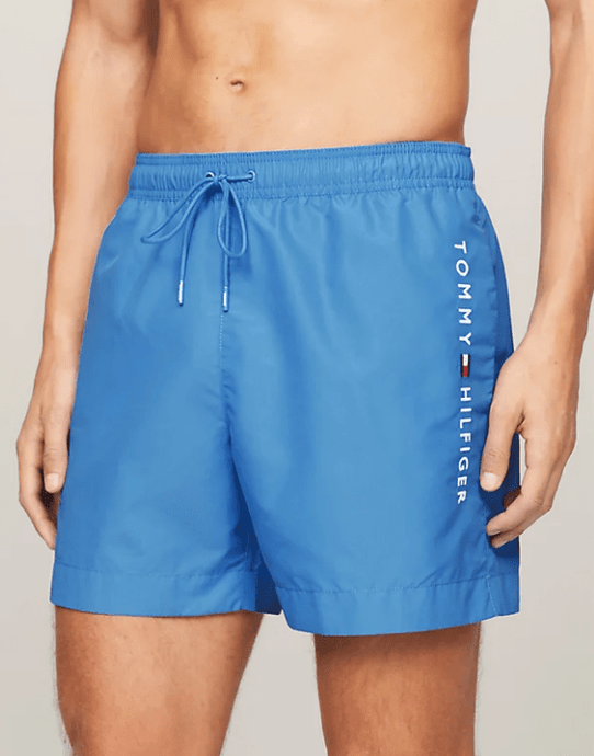 Tommy Hilfiger Mens Original Logo Mid Length Drawstring Swim Regular Fit Short