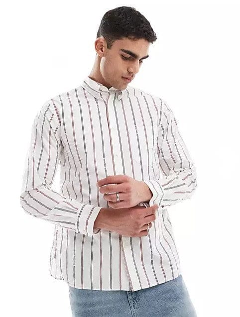 Tommy Hilfiger Mens Long Sleeve Shirt in White and Multi Stripe