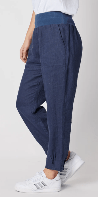 Gordon Smith Womens Jersey Waist Linen Pant - Marine