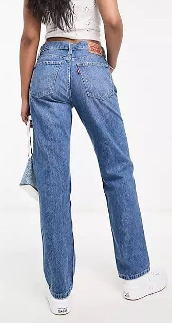 Levis Womens Low Pro Straight Jeans In Mid Blue