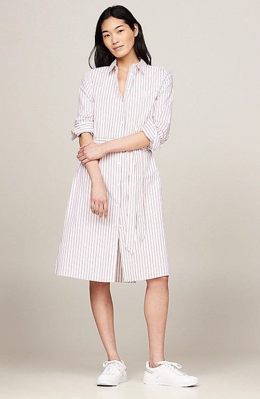 Load image into Gallery viewer, Tommy Hilfiger Womens Embroidery Stripe Reguar Shirt Dress
