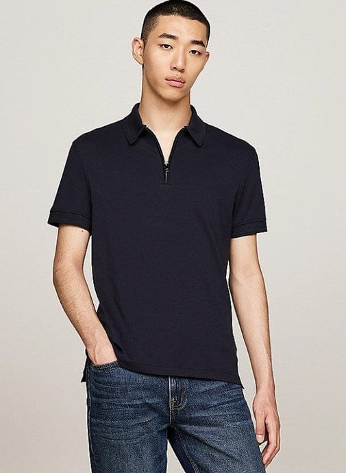 Tommy Hilfiger Mens Zip Placket Slim Fit Interlock Polo