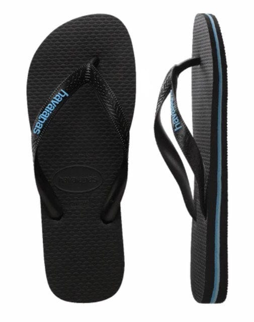 Havaianas Mens Rubber Logo Thongs - Black/Blue