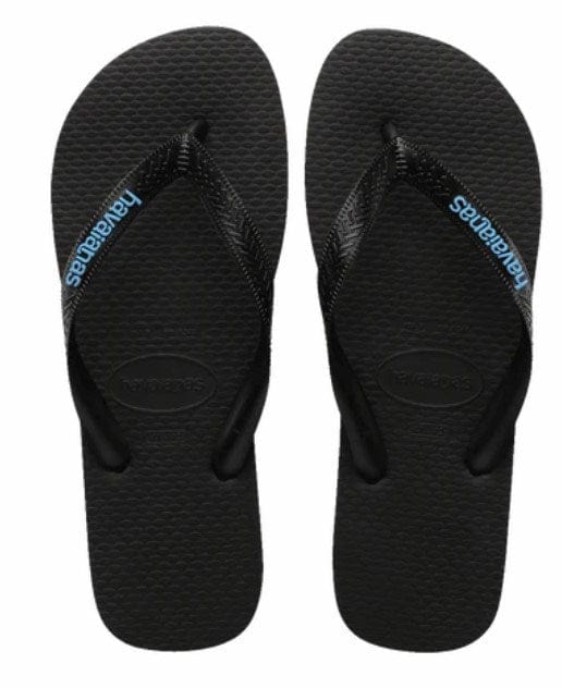 Havaianas Mens Rubber Logo Thongs - Black/Blue