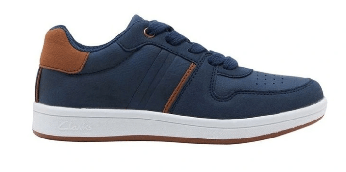 Load image into Gallery viewer, Clarks Kids Dominic Boys Sneaker Navy/Tan Shoes
