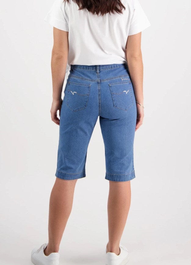 Load image into Gallery viewer, Vassalli Womens Straight Leg Contrast Stitch Denim Short
