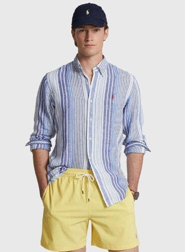 Load image into Gallery viewer, Ralph Lauren Mens Blue Linen Stripe Shirt
