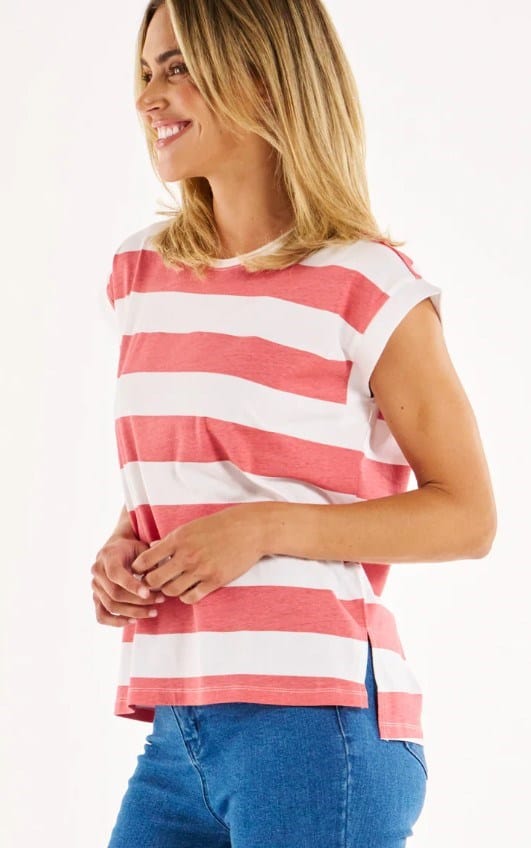 Betty Basics Womens Michaela Top - Dusty Rose Stripe