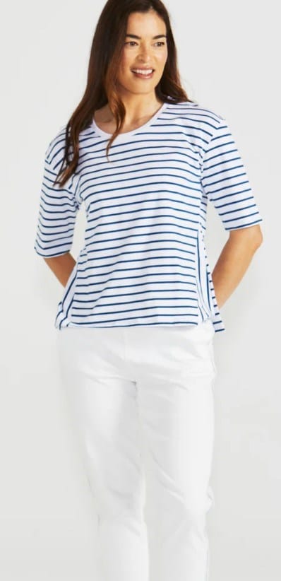 Load image into Gallery viewer, Betty Basics Womens Naomi Tee - Navy Stripe
