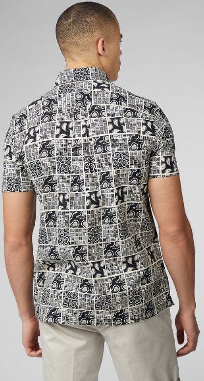 Ben Sherman Mens Checkerboard Paisley Print Short Sleeve Shirt