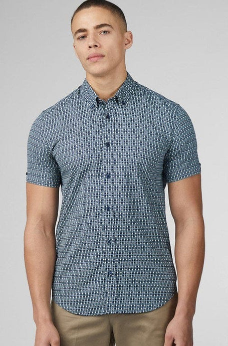 Ben Sherman Mens Geo Spot Print Short Sleeve Shirt