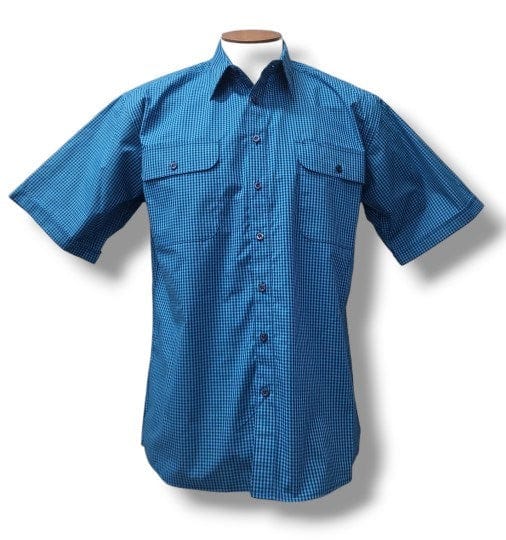 Load image into Gallery viewer, Bisley Mens Short Sleeve Small Check Blue Shirt
