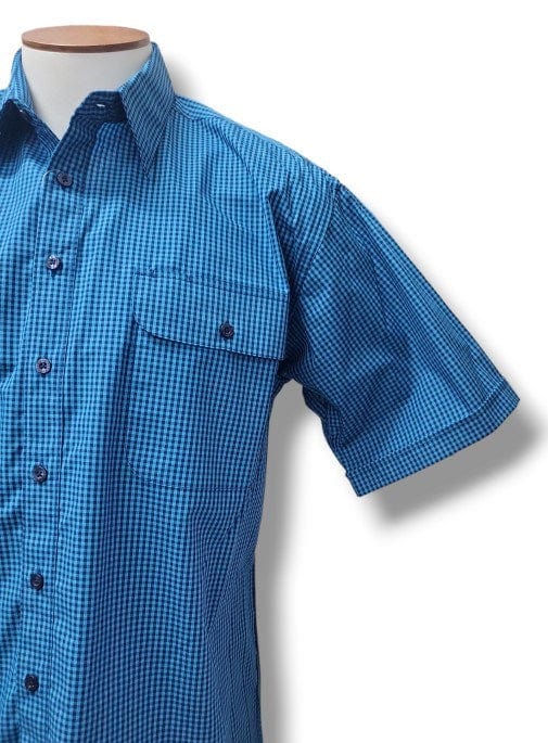 Load image into Gallery viewer, Bisley Mens Short Sleeve Small Check Blue Shirt
