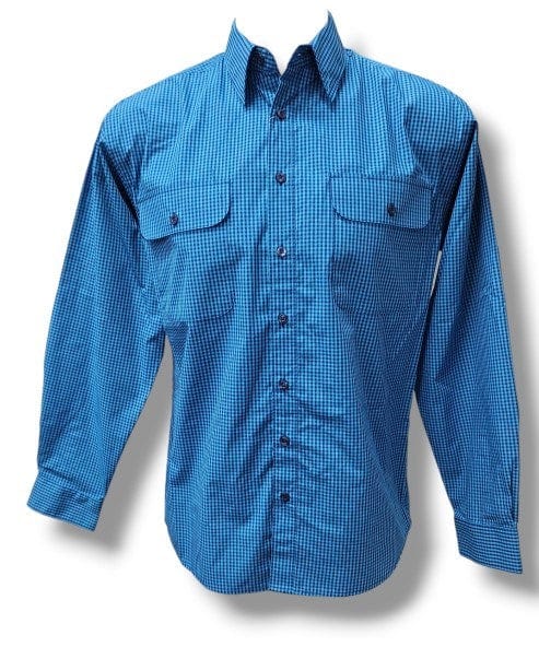 Bisley Mens Long Sleeve Small Check Blue Shirt