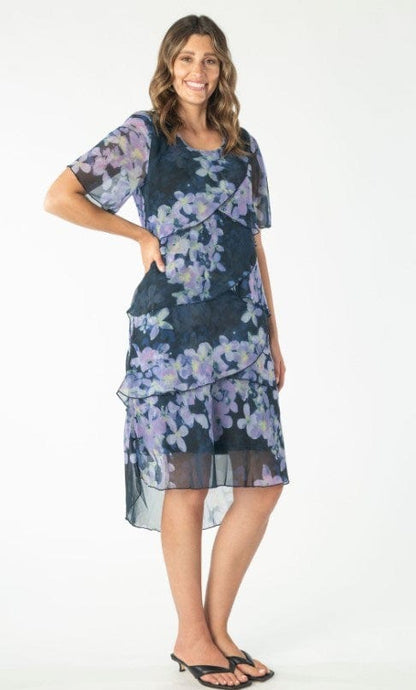 Vivid Womens Purple Flowers Dress