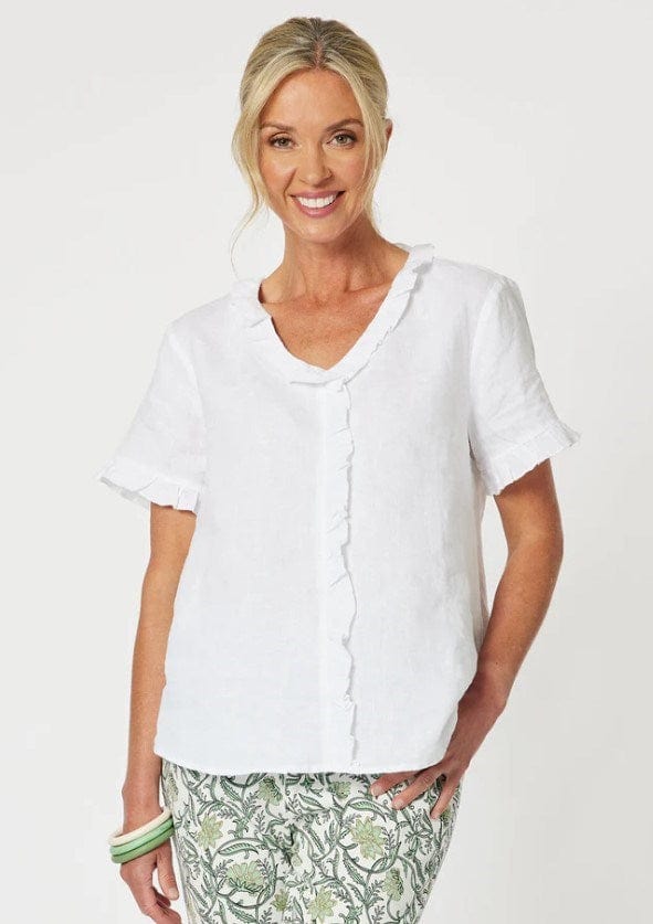 Load image into Gallery viewer, Gordon Smith Womens Tiffany Ruffle Linen Shirt
