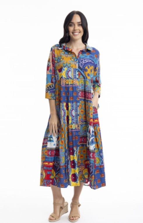 Load image into Gallery viewer, Orientique Womens Amritsar Collared Midi Dress
