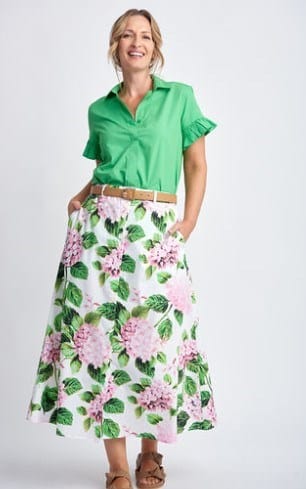 Load image into Gallery viewer, Goondiwindi Cotton Hydrangea Print Skirt
