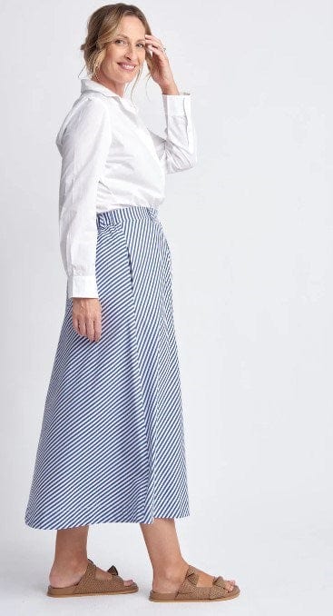 Goondiwindi Cotton Womens Button Through Bias Cut Stripe Cotton Skirt