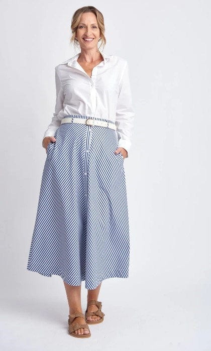 Load image into Gallery viewer, Goondiwindi Cotton Womens Button Through Bias Cut Stripe Cotton Skirt
