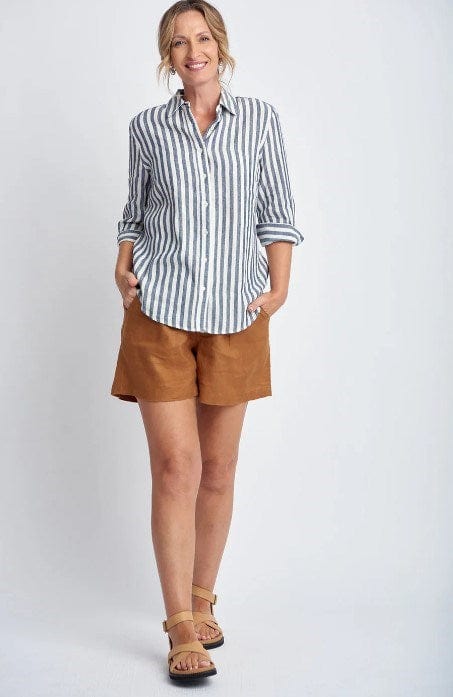 Load image into Gallery viewer, Goondiwindi Cotton Womens Linen 3/4 Sleeve Stripe Shirt
