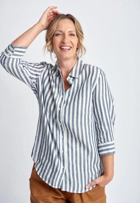 Load image into Gallery viewer, Goondiwindi Cotton Womens Linen 3/4 Sleeve Stripe Shirt
