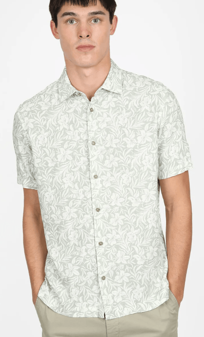 James Harper Mens Hibiscus Sage Short Sleeve Shirt